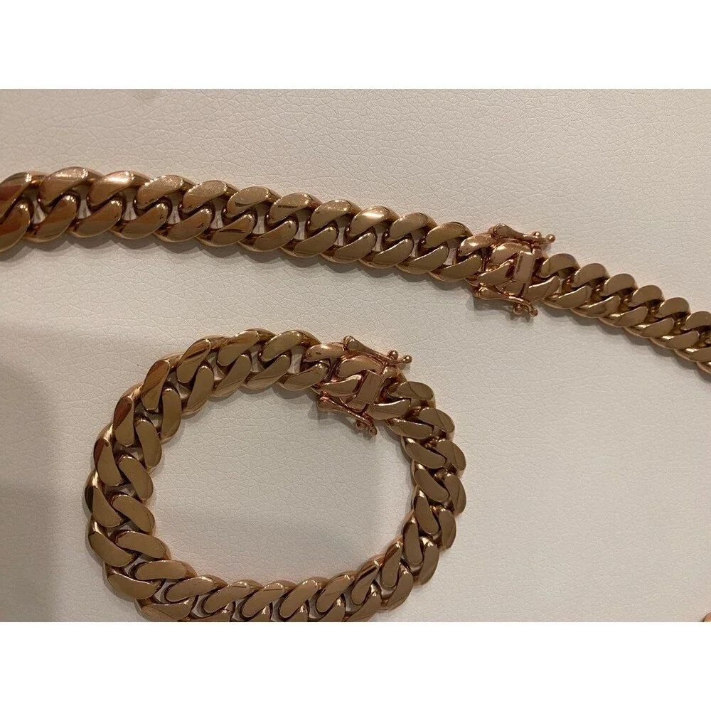 Brand new 18k rose gold Cuban link chain and bracelet set